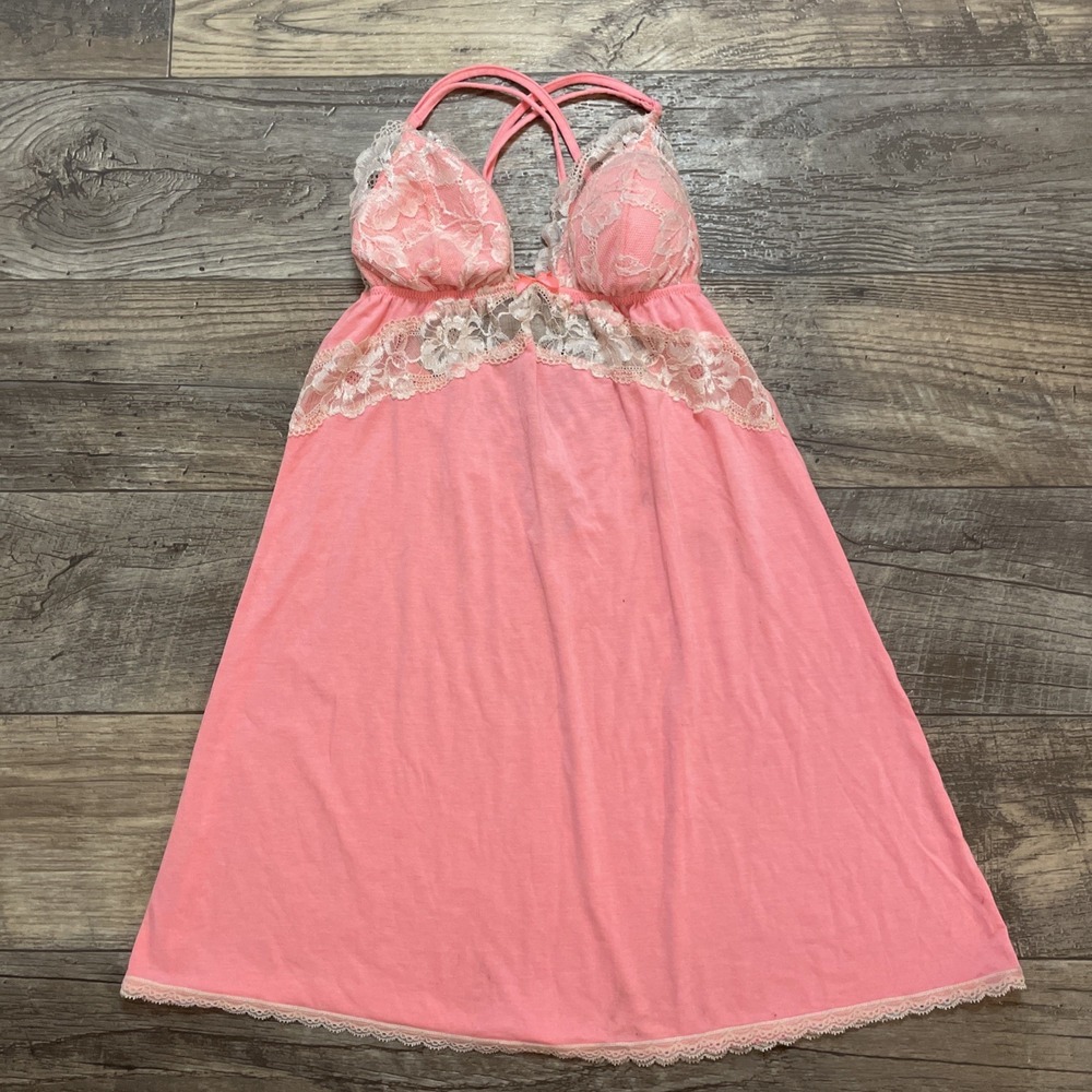 Victoria's‎ Secret Women's Pink Lace Trim Babydoll Nightgown Sz Small